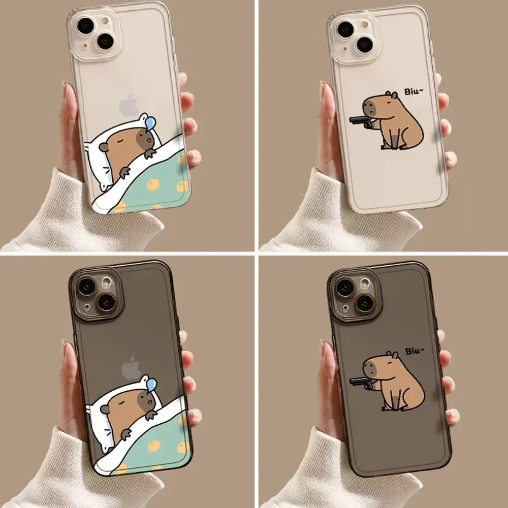 Cute Capybara Phone Case for IPhone 16 15 14 13 12 11 Pro Max Mini X XS MAX 7 8 Plus Fundas Funny Animal Transparent Soft Covers