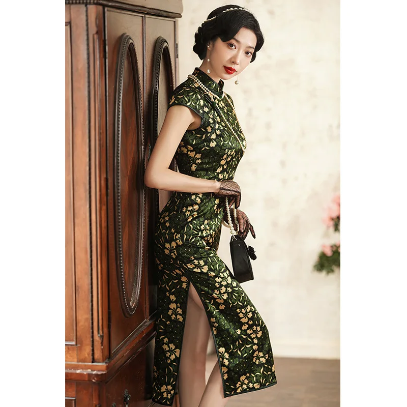 

Suzhou High Quality Real Silk Dress Cheongsam Qipao Summer Women's Improved Retro High-Grade Silk Mid-Length Short Small Stature