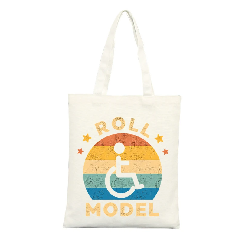 Canvas Tote Bag with Disability Awareness Graphic and Slogan Print, Vintage Style for Casual Daily Use