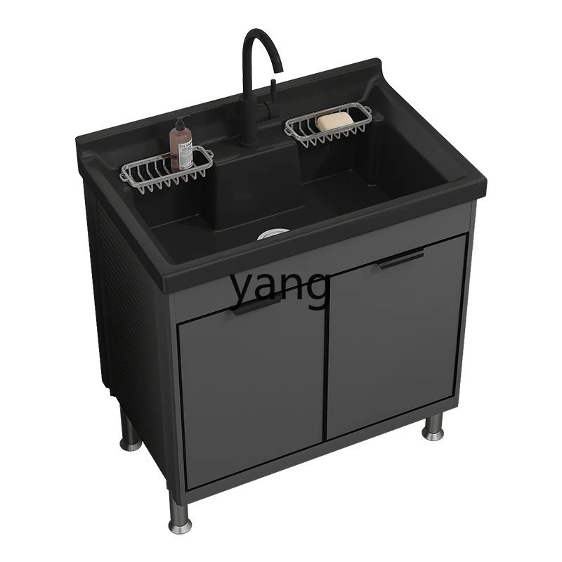 

YJQ balcony space aluminum laundry cabinet combination without rubbing board ceramic laundry pool deepening integration