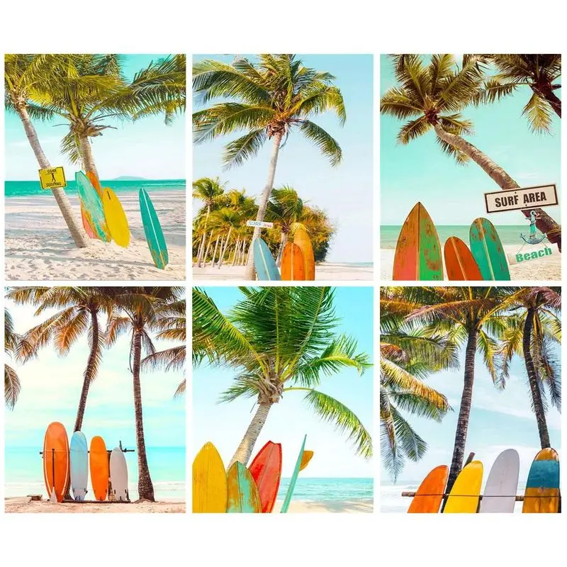 

CHENISTORY Painting By Number Coconut Landscape In Summer Kits For Adults Drawing On Canvas Diy Coloring By Number Color Surf B