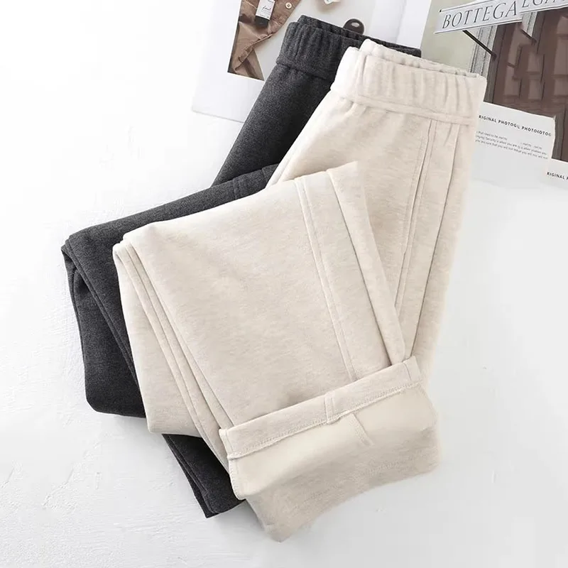 Elegant High Waist Drooping Wide-Leg Pants Women Solid Color with Pockets Baggy Straight Trousers Comfortable Soft Casual Pants