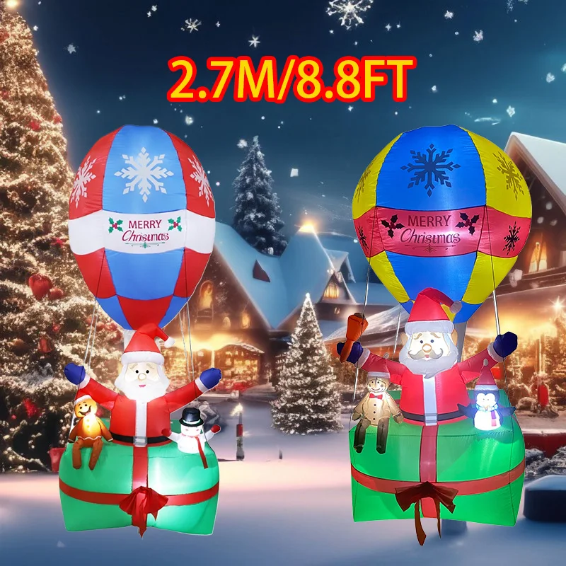 

2.7M/8.8FT Christmas Inflatable Decorations Hot Air Balloon Santa Built-in LEDs Model Outdoor Ornament Xmas Garden Decor Props