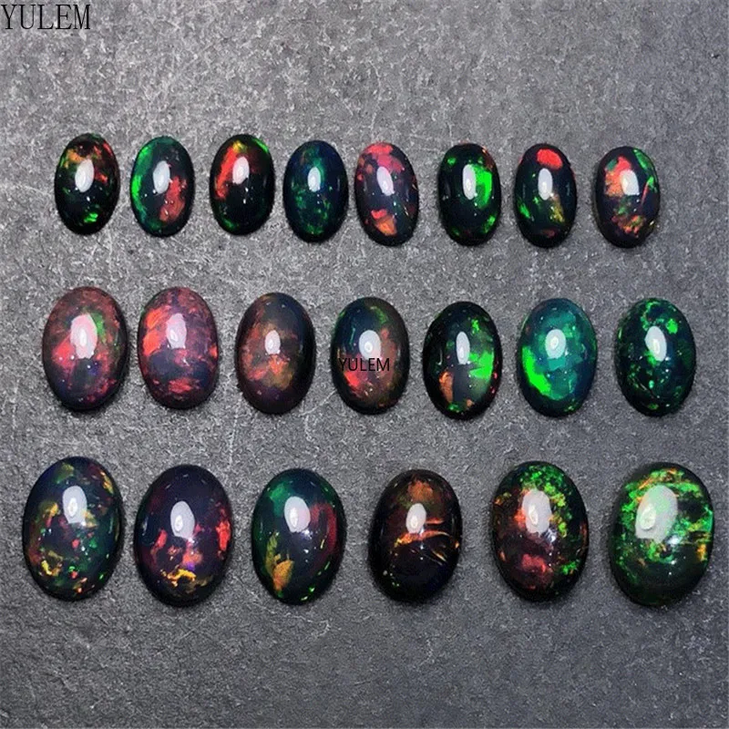 YULEM High Quality Dyed Natural Black Opal Loose Gemstone for Jewelry DIY with Various Sizes Needed