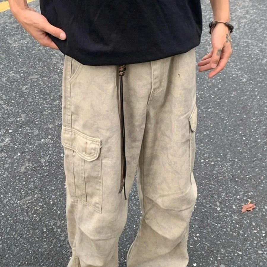 

Осень-зима, большие размеры, выцветшие брюки для спецодежды, повседневные прямые джинсы, мужские уличные джинсовые брюки с большим количеством