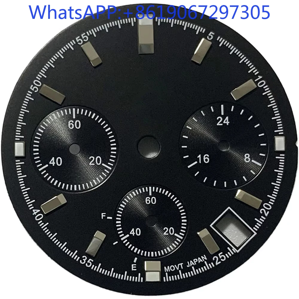 단일 마커 3 눈 빈티지 시계 다이얼 VK63 석영 운동 모드 부품에 적합 Creative Sunburst Matte Green Lume