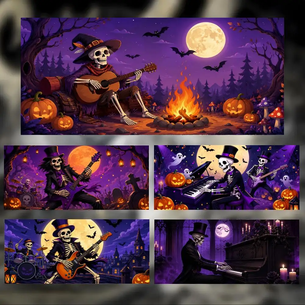 H-Halloween Skeleton Playing Guitar Mouse Pad Large Thick Desk Pad Stitched Edges Gaming Mouse Mat for PC