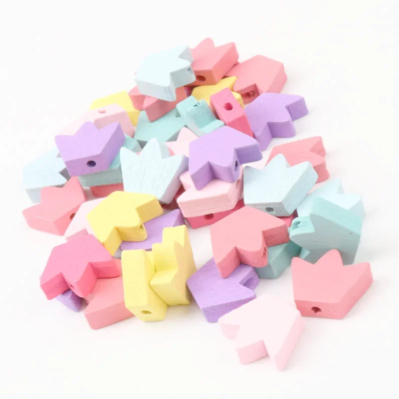 50pcs 13x15mm Mixed Crown Pattern Natural Wooden Spacer Beads For Jewelry making DIY KL40