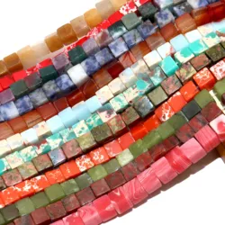 Natural Stone Square Lapis Lazuli Agates Amazonite Jaspers Spacer Beads For Jewelry Making DIY Bracelet Necklace 4/6/8MM