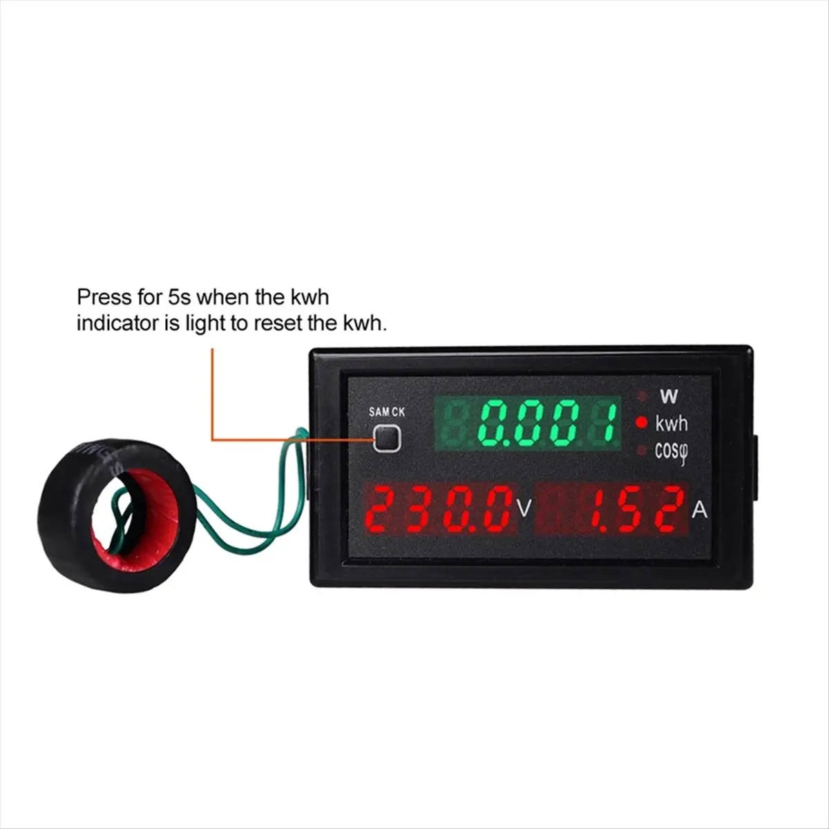 (HOPE) 100A AC Electric Display Voltage Current Active Power Factors KWH Voltmeter Ammeter Panel Meter Energy Wattmeter Reset,A