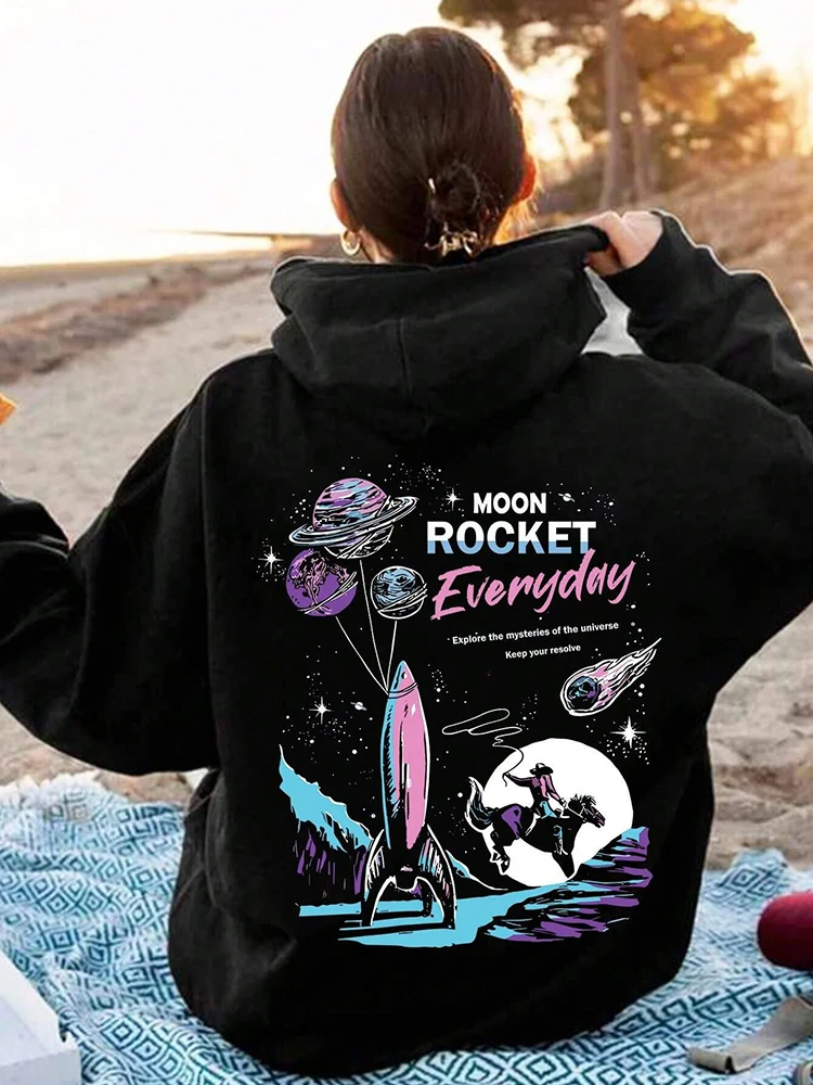 

Lunar Rockets Every Day Female Hoody Harajuku S-XXL Sweatshirts Fashion O-Neck Quality Hooded Autumn Warm Streetwear Women