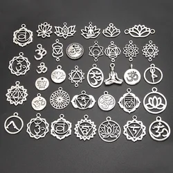 30pcs Random Mix Silver Color OM/OHM/3D Sign Charms Yoga Lotus Pendant For DIY Handmade Jewelry Making Accessories