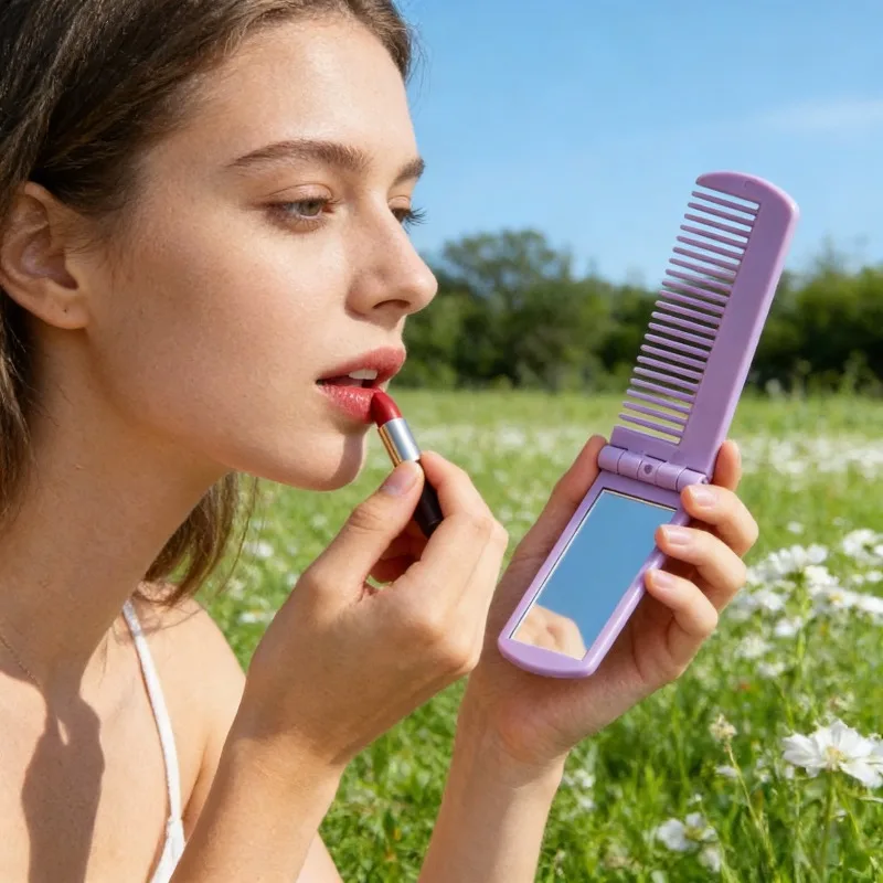 Outdoor comb mirror dual-purpose combination, outdoor travel carrying comb, outing vacation, women's makeup folding comb color