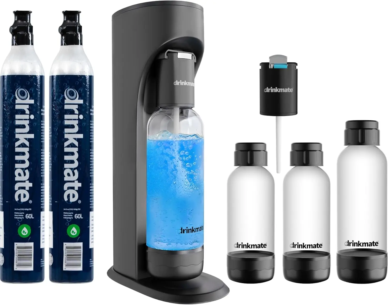 OmniFizz Sparkling Water and Soda Maker, Carbonates Any Drink, PARTY PACK - Includes two 60L CO2 Cylinders, three Carbonation Bo