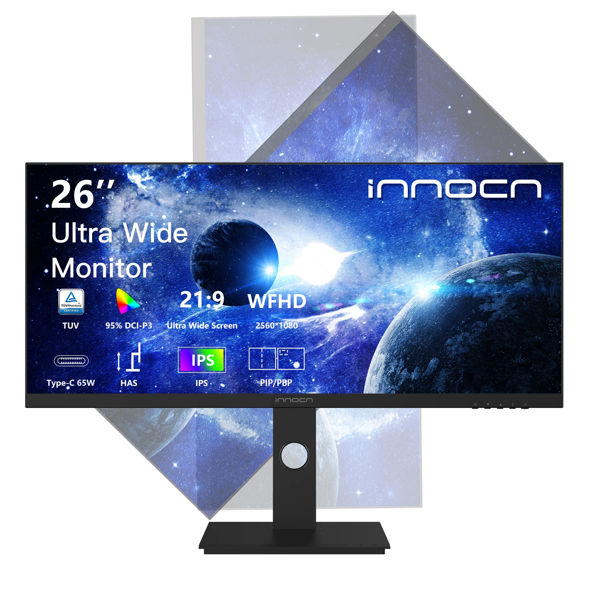 INNOCN شاشة عرض واسعة للغاية مقاس 26 بوصة 21:9 كمبيوتر 2560 × 1080 بكسل 60 هرتز Type-C DisplayPort HDMI 2.0 شاشة كمبيوتر - 26C1F-D #1
