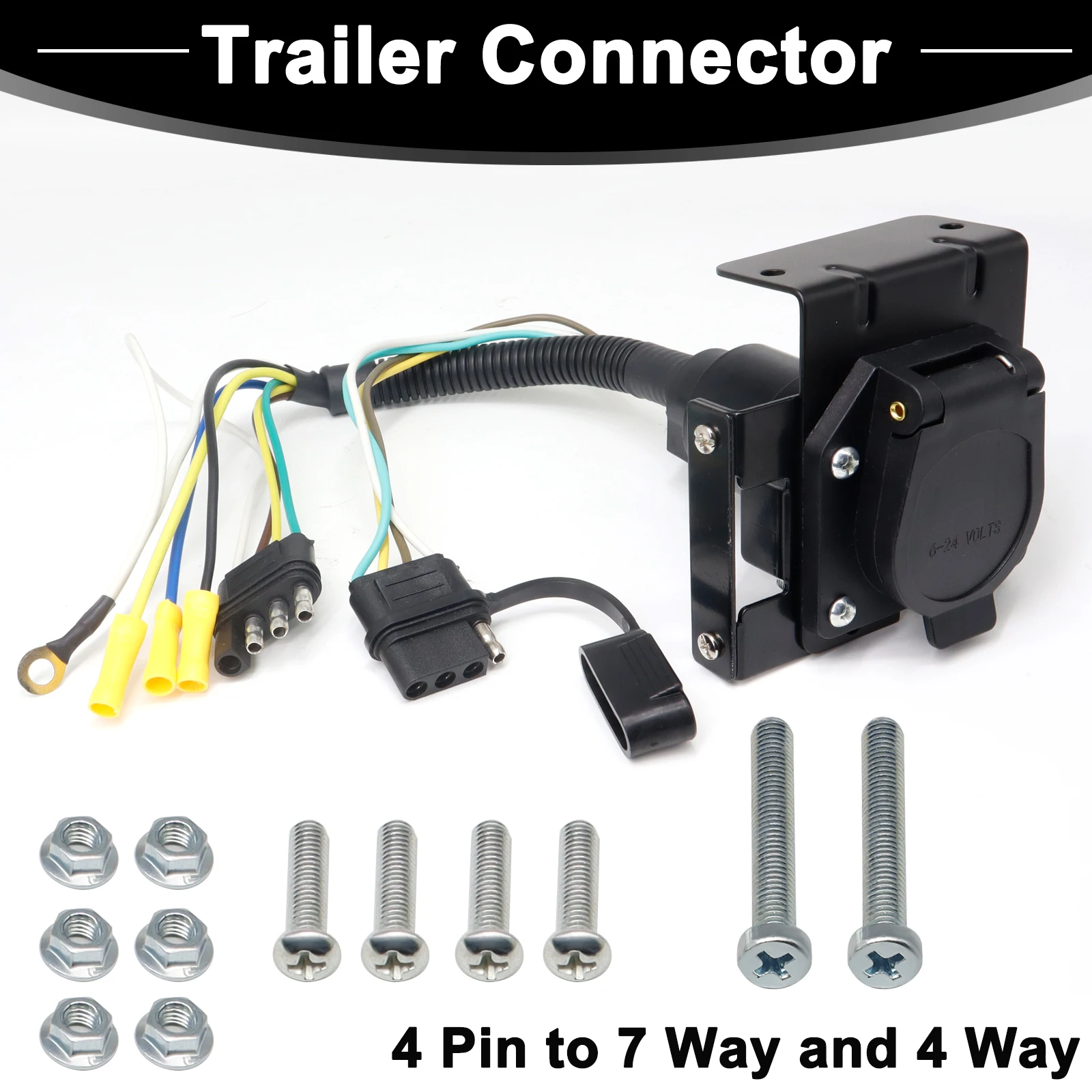 4 Way 4 Pin Flat to 7 Way Blade 4 Way Female RV Style Trailer Truck Wiring Adapter Connector Kit Light Wire Plug Car Accessories