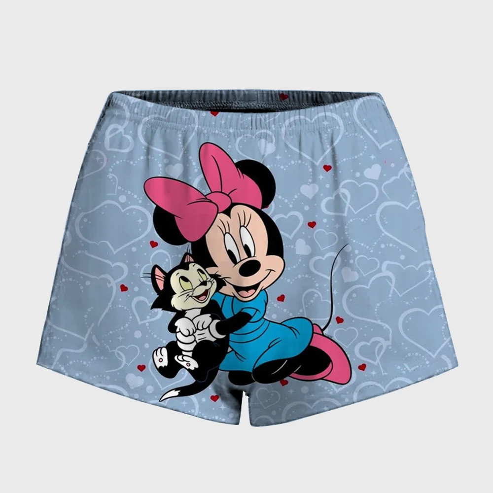 Damskie krótkie legginsy sportowe z nadrukiem Disneya Myszka Miki i Minnie, elastyczne, miękkie, cienkie, do noszenia na co dzień. ﻿