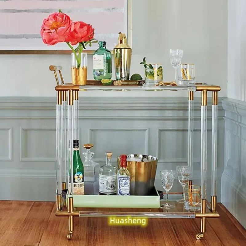 High Transparent Acrylic Rolling Storage Bar Cart for Near Clubs