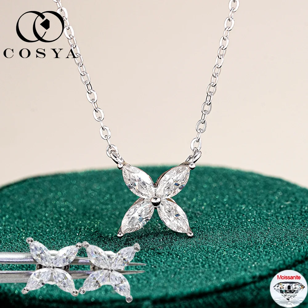 

COSYA комплект серег/ожерелья с муассанитом огранки маркизы для женщин, серебро S925, розовое золото 18 карат, D VVS1, лабораторный бриллиант, ювелирные изделия, подарок