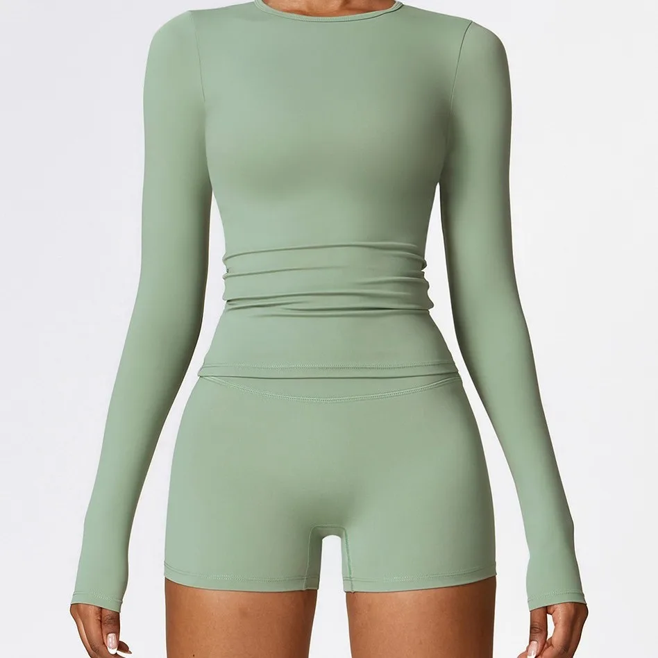 Yoga clothing set quick-drying fitness clothing outdoor running round neck yoga slim long-sleeved T-shirt outdoor sports women