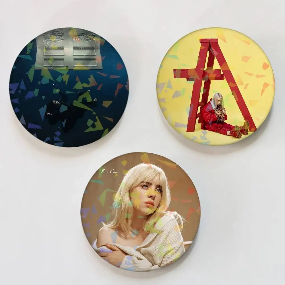 Singer B-BilliE Fashion E-EilisH-H Round Badge Lapel Pins for Backpacks Briefcase Laser Brooch Clothes Gifts