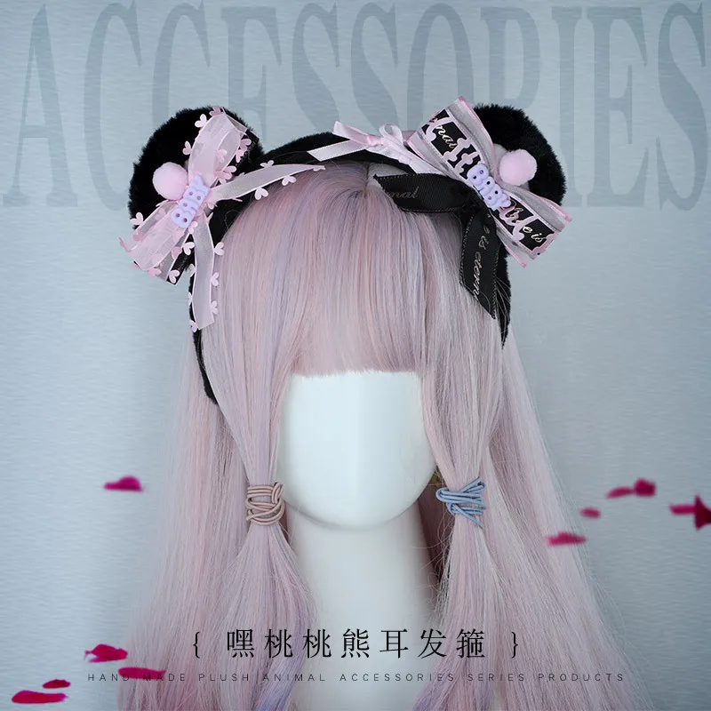 Lolita hairband ei pêssego urso de pelúcia orelha vestido espalhar acessórios de festa headwear acessórios para o cabelo