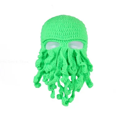 Novelty Handmade Funny Tentacle Octopus Hat Crochet Cthulhu Beard Beanie Men\'s Women\'s Knit Wind Mask Cap Halloween Animal Gift