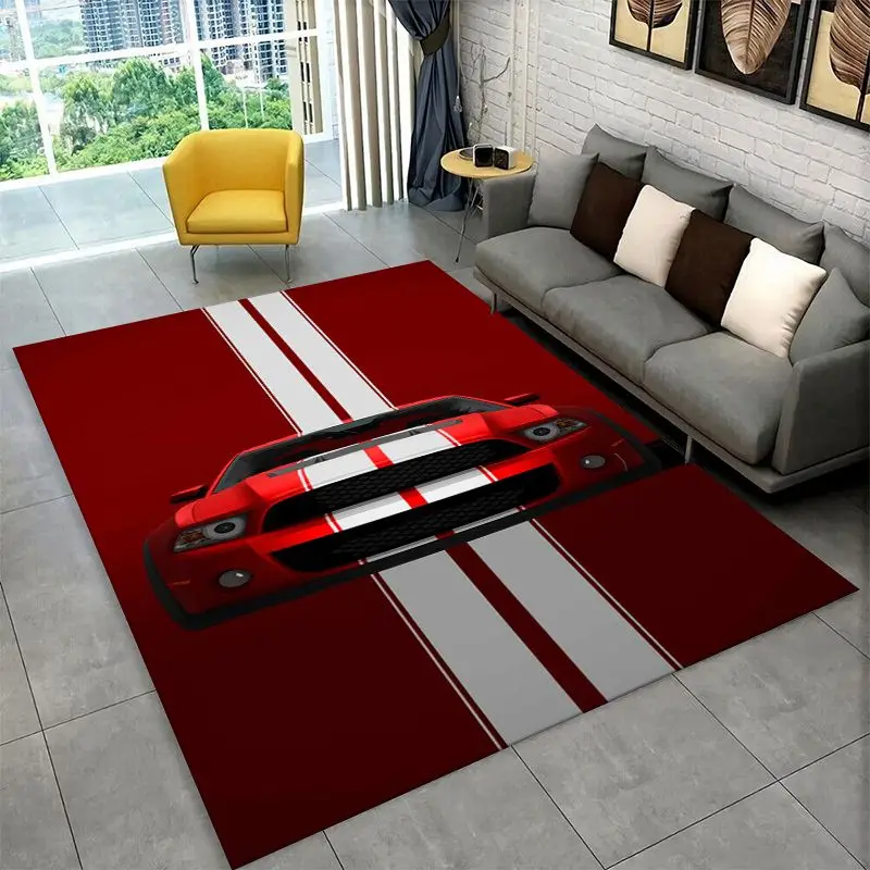 Retro M-Mustang Racing Car Non-Slip Area Rug for Living Room,Bedroom,Playroom,Soft Carpet Floor Mat Home Decor Rug  Room