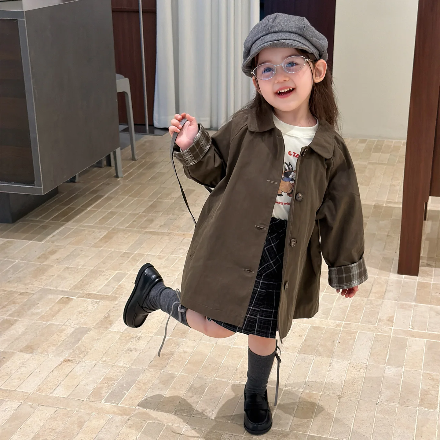 2026 Girls' Coat Spring and Autumn New Children's Wear British Style Baby Girl Temperament Casual Trench Coat Simple