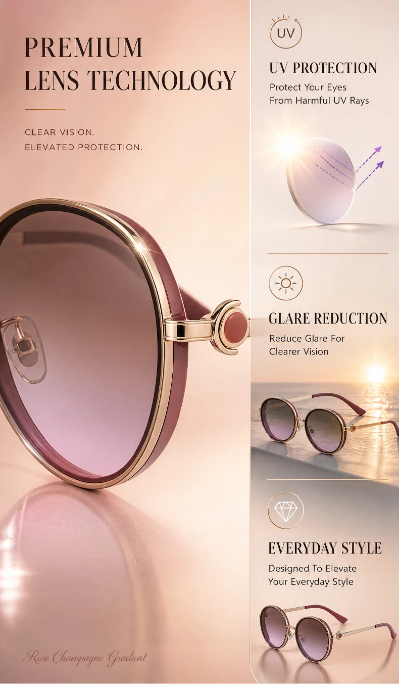 Übergroße runde Sonnenbrille für Damen, 2026, Luxusmarke, klassische Punk-Fahrsonnenbrille für Damen, Vintage-Metallrahmen, Schattierungen, UV400 – Detail 4