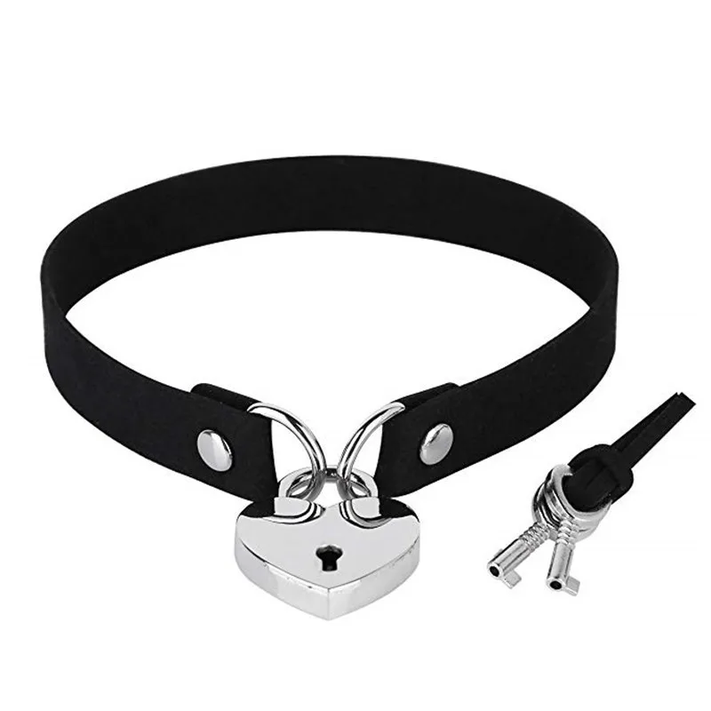 Eenvoudige Punk Gothic Heart Lock Choker Ketting Binding Vrouwen Exotische Fetish Bdsm Bondage Clubwear Verleiding Sexy Accessoires