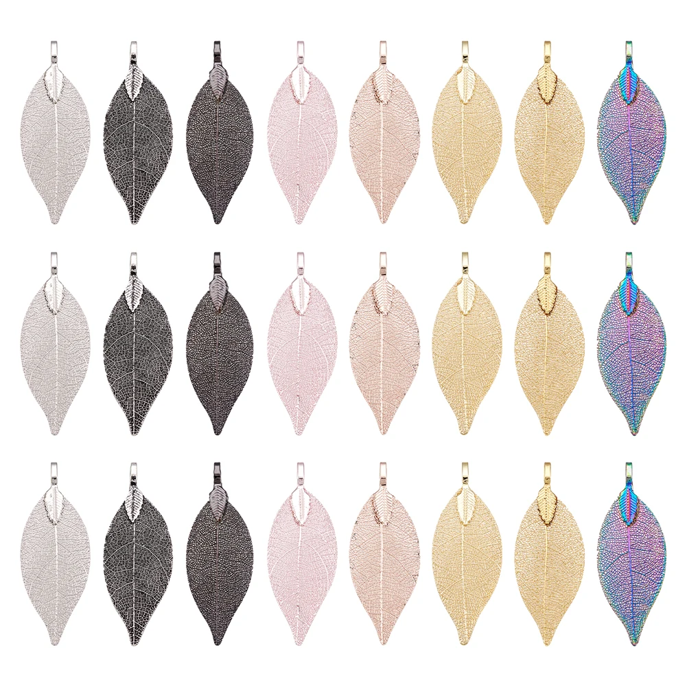 

10-50pcs Metal Electroplated Leaf Big Pendants Mixed Color Natural Leaf for DIY Necklace Earrings Jewelry Making Accessories