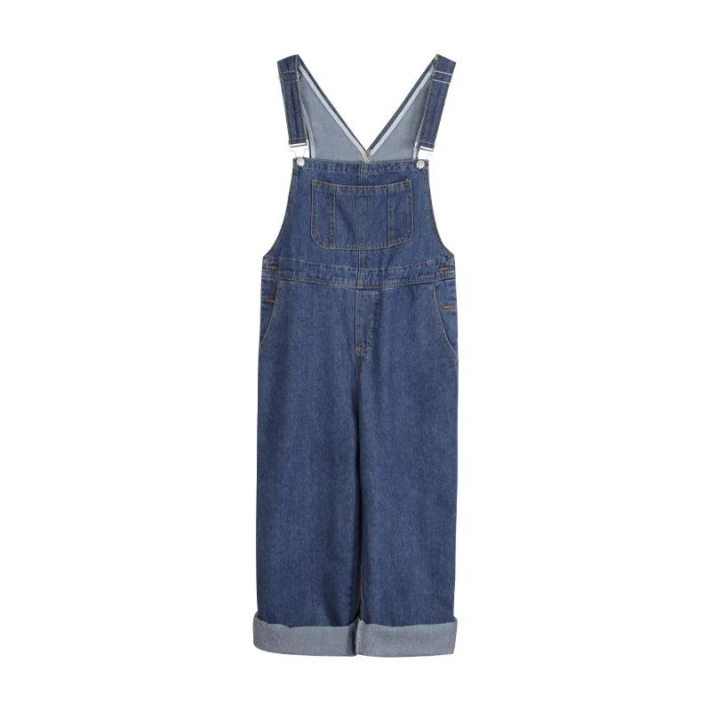 

French Overalls Pants for Women High End Solid Color Strappy Retro Denim Overall 2025 Spring Autumn Wide Leg Blue Solid Jumpsuit