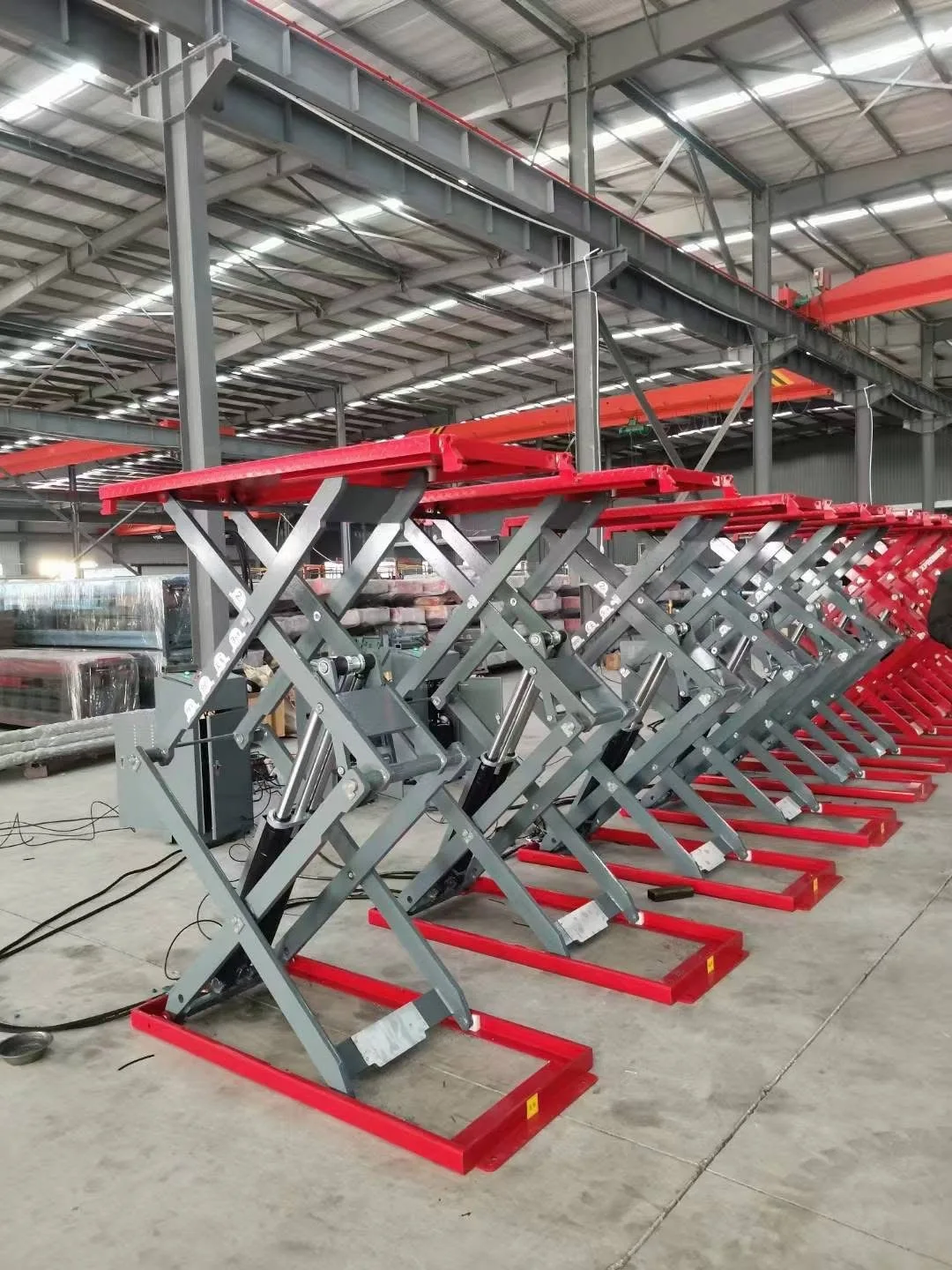 3500kg 1850mm 4 Cylinders Ultra Thin Scissor Car Lift Workshop Above Ground Auto Hoist