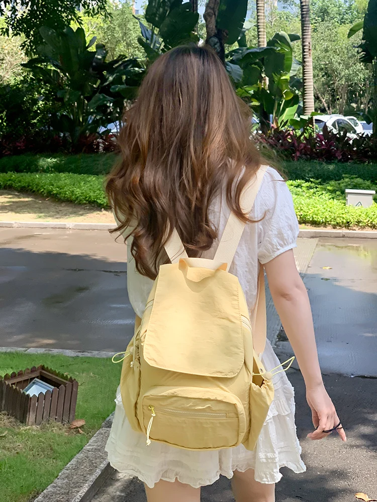 Casual small schoolbag light sports backpack women's backpack cute solid color school bag