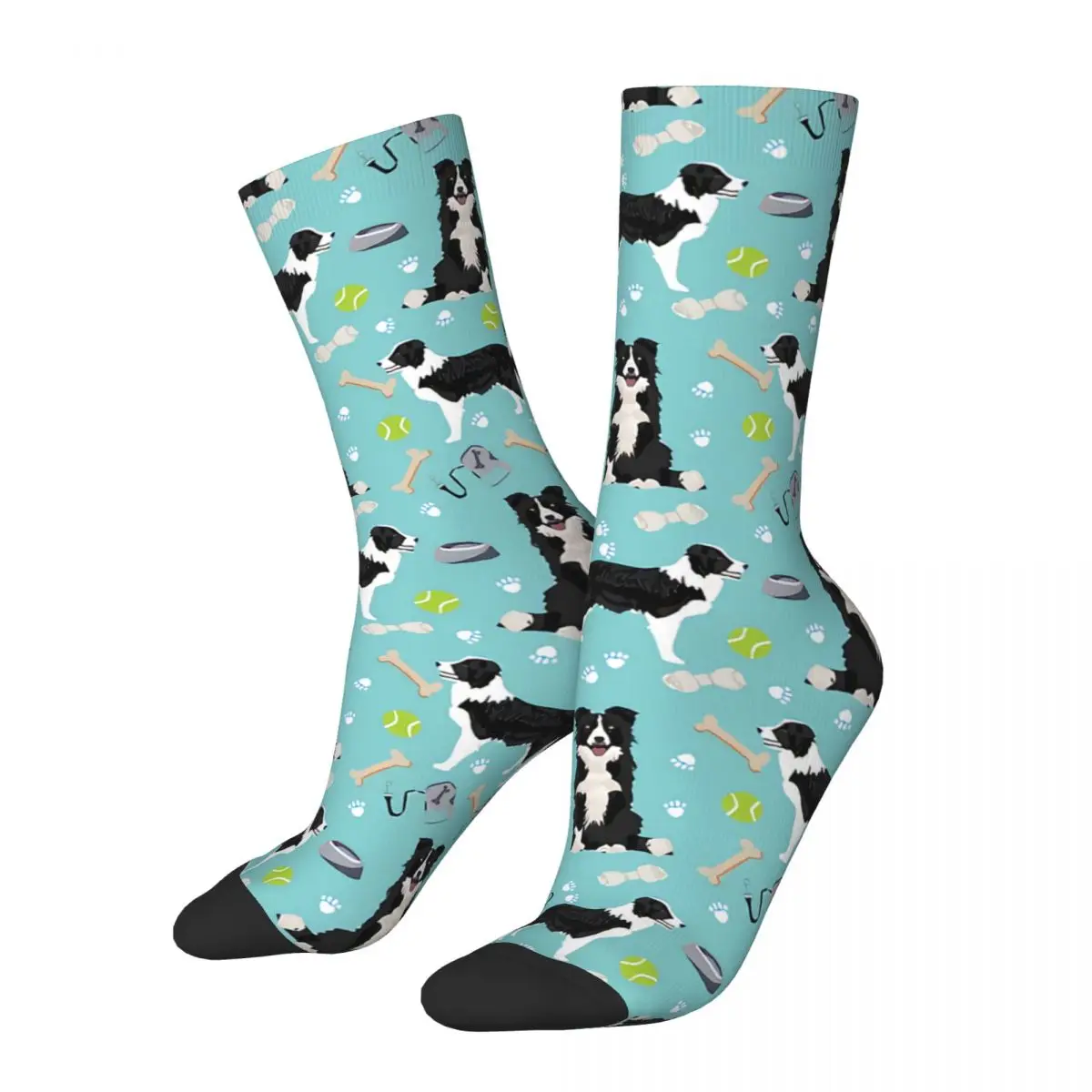 Men's Socks Border Collie Tennis Ball Cute Pet Portrait Vintage Harajuku Hip Hop Novelty Pattern Crew Crazy Sock Gift Printed