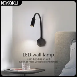 3W LED Gooseneck Wall Lamp with Rotating Adjustable Spotlight Bedroom Bedside Study Room Hotel LED Night Light with Switch