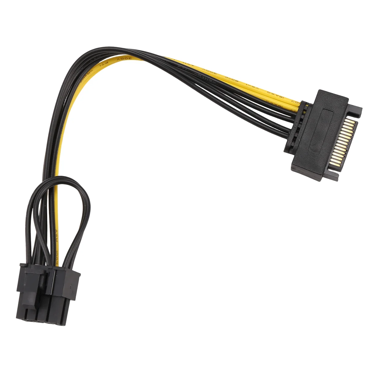 

-НОВЫЙ 15-контактный разъем SATA на 8-контактный (6 + 2) кабель питания PCI-E Кабель SATA 15-контактный на 8-контактный кабель Провод 18AWG для видеокарты (1 шт.)