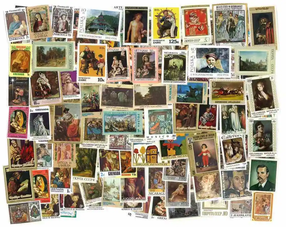 100 PCS/Lot Famous Painting Topic Stamps World Original Postage Stamp with Postmark Good Condition Collection No Repeat