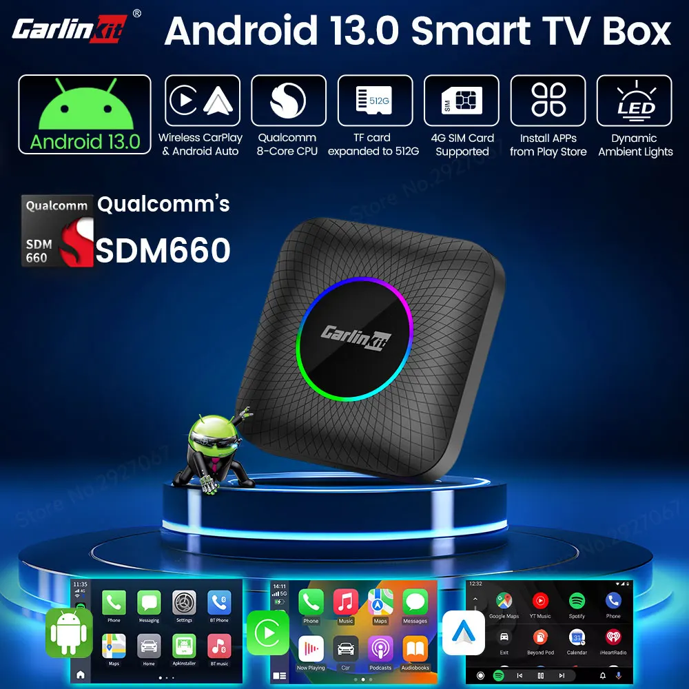 Carlinkit CarPlay Ai Box Android 13 SDM660 Восьмиядерный для заводских проводных автомобилей CarPlay с сенсорным экраном 4G L...