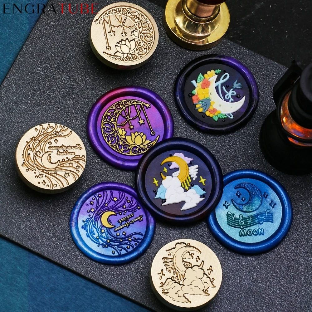 

25mm Moon Sealing Wax Stamp Head Cloud Star Flower Lunar Retro Seal Brass Stamps For Scrapbooking Surgut Print Set Wedding Craft