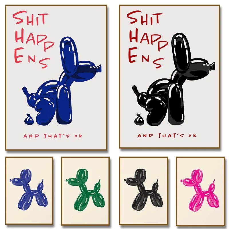 Funny Toilet Abstract Colorful Balloon Dog Canvas Painting Posters Modern Pop Wall Art Print Pictures for Bathroom WC Decor