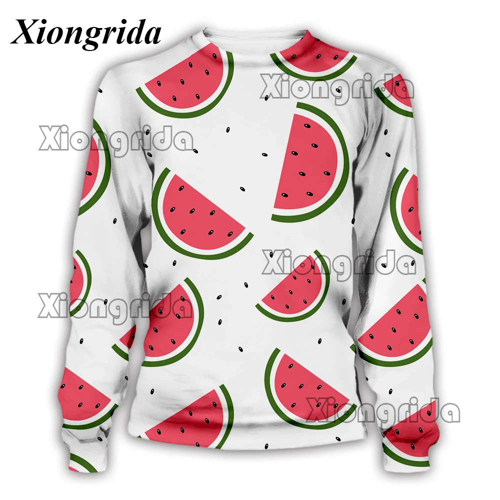 Novelty Watermelon Print Sweatshirts Men's 3d Fruit Print Casual Long Sleeve Hip Hop Top Unisex Streetwear