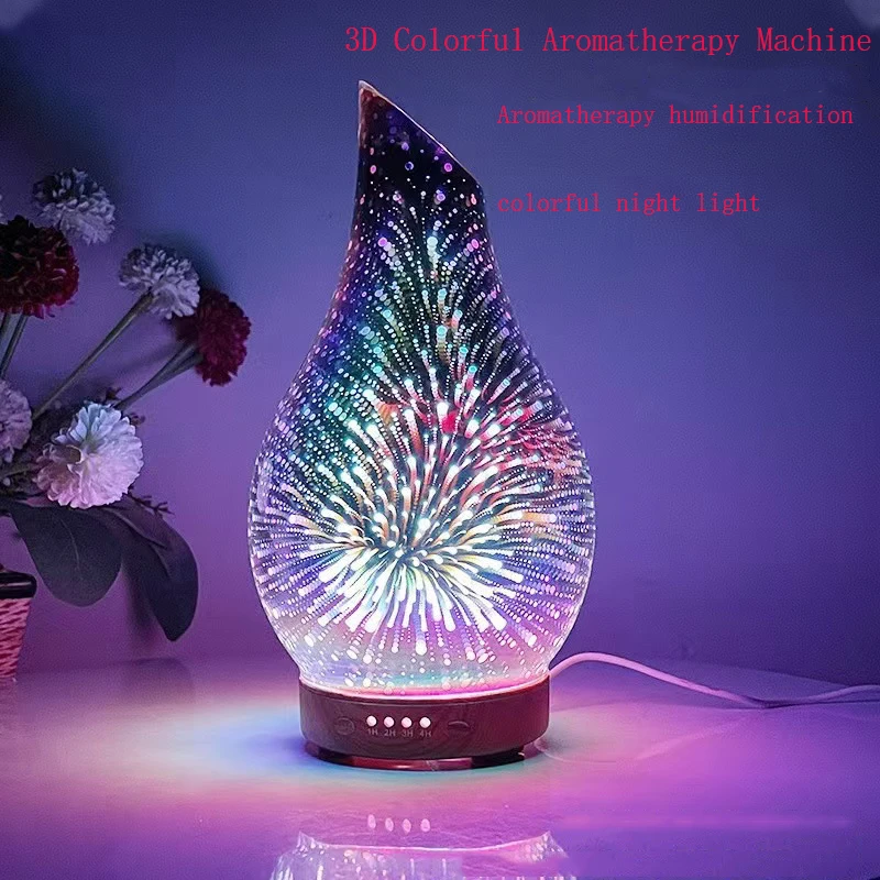 

Hogar 3D glass ultrasonic cold Mist humidifier portable home baby seven color luminous air essential oil aromatherapy machine