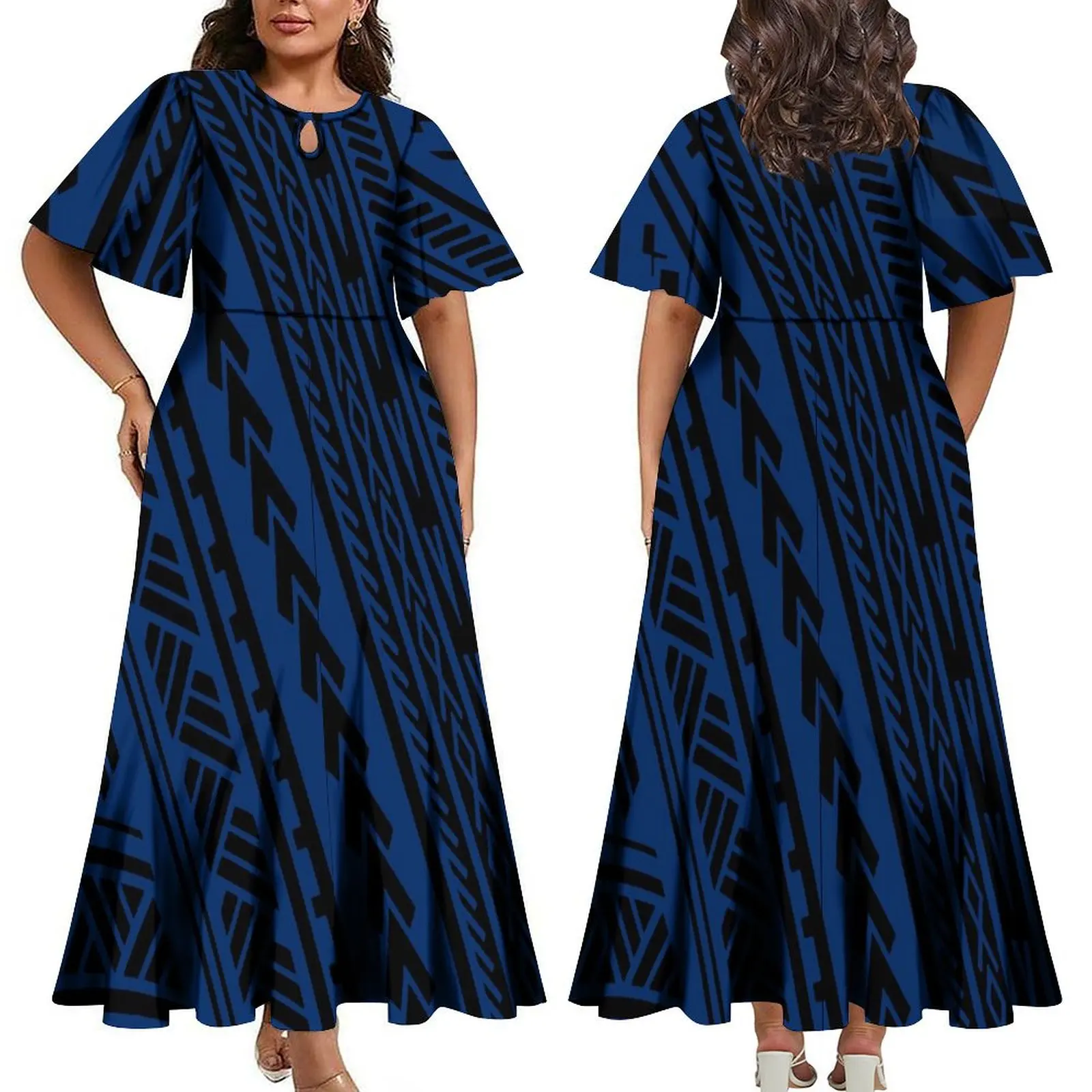 Vestido largo de manga corta para mujer, vestido de noche personalizado de las Islas del Pacífico, vestido de cumpleaños de Samoa Tonga, verano 2025