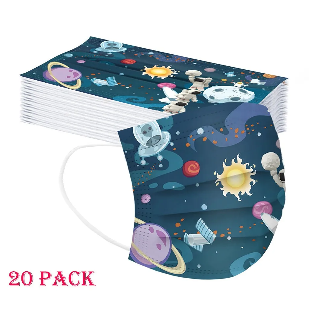 50pcs Children'S Cartoon Style Printed Disposable Cotton Filter Mask Three Layer Ear Loop Design Comfortable Breathable маска