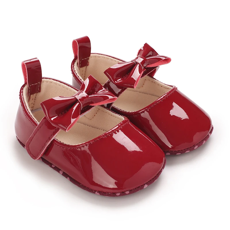 0-18M Baby Girls Summer Red Theme Bow Princess Sandals Rubber Sole Non-Slip Comfortable Casual Walking Shoes