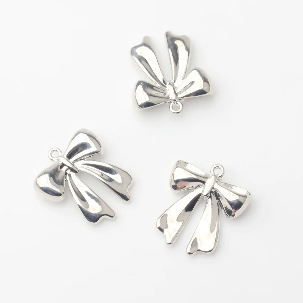 10Pcs/pack Simple Alloy Bowknot Silver Plated Pendant DIY Bracelets Necklaces Jewelry Accessories