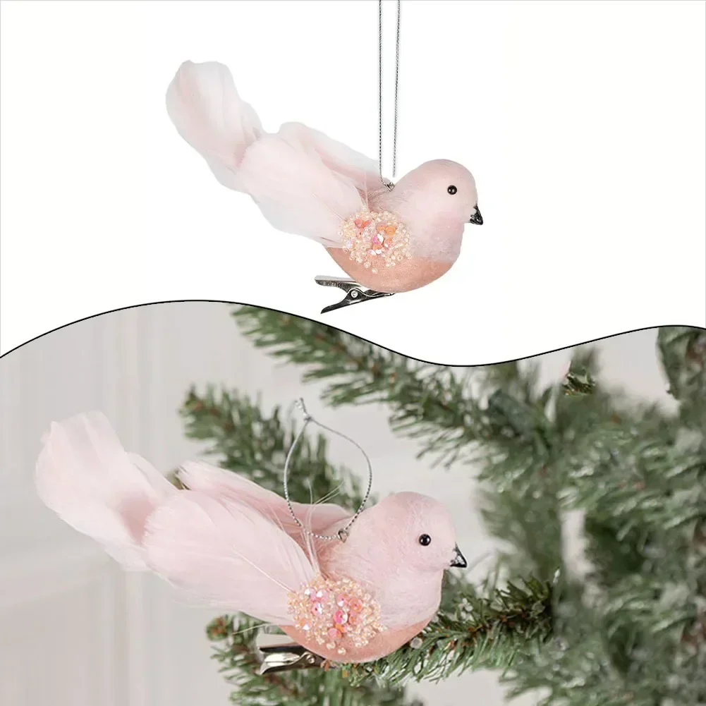 Simulated Foam Feather Bird Christmas Mini Birds Decorations Artificial Pink Bird Animal Xmas Tree Pendant Home Wedding Decor - view 5