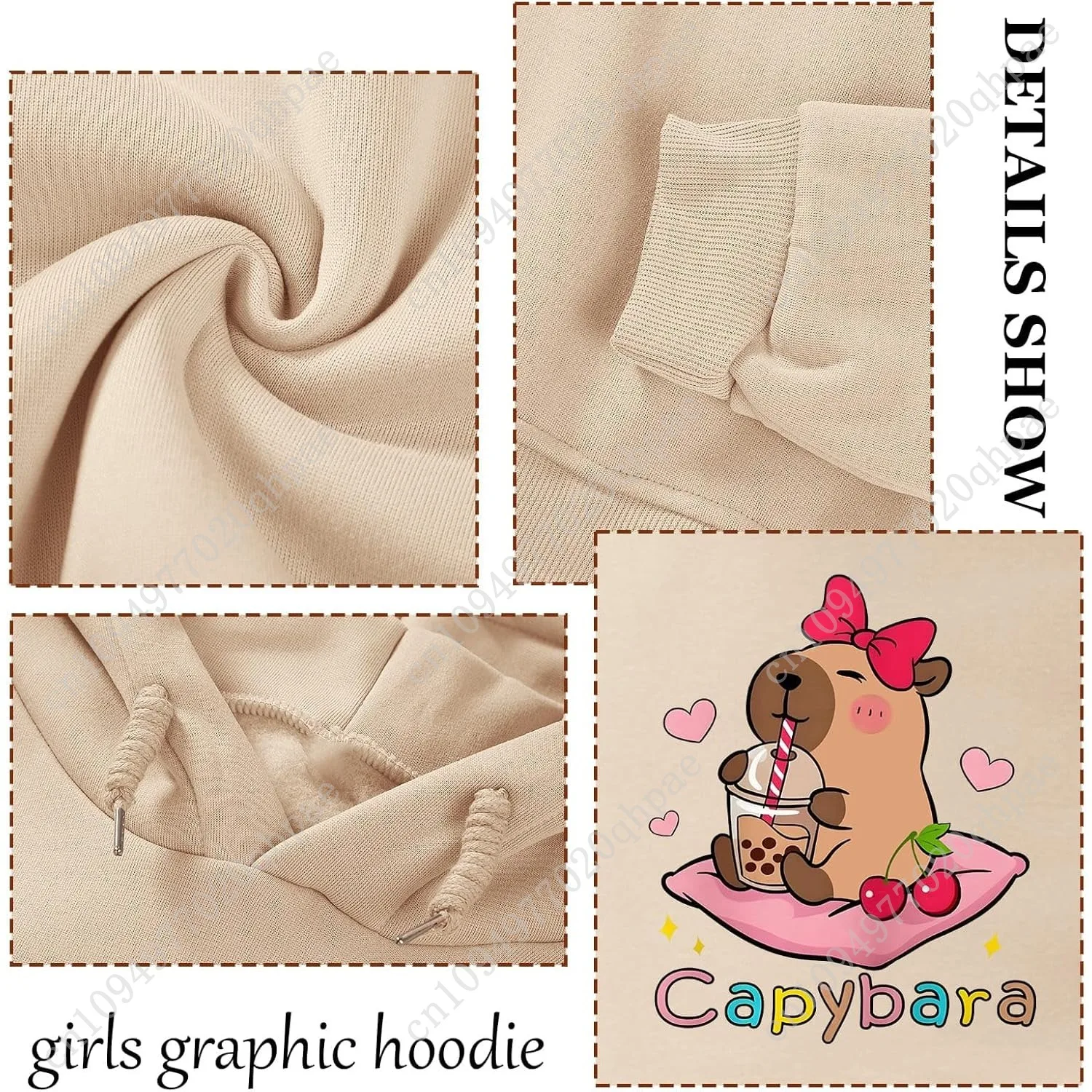 لطيف كابيبارا الجرافيك هوديس للفتيات في سن المراهقة Kawaii الكرتون المطبوعة هوديي أنيمي مقنعين البلوز كنزة صوف #6